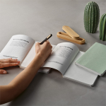 Lemongrass notebook with flexible cover and dotted pages light-green colour ambient view
