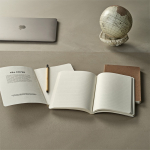 A5 notebook with flexible cover made from coffee waste and dotted pages light brown colour ambient view