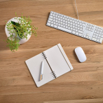 A5 bamboo notebook with spiral and elastic closure, dotted pages natural colour ambient view