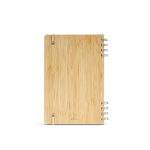 A5 bamboo notebook with spiral and elastic closure, dotted pages natural colour rear view