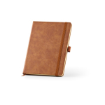 Eco synthetic leather A5 notebook with closure band and blank pages light brown colour second view