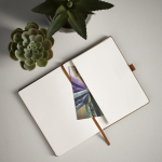 Eco synthetic leather A5 notebook with closure band and blank pages light brown colour ambient view