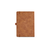 Eco synthetic leather A5 notebook with closure band and blank pages light brown colour rear view