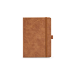 Eco synthetic leather A5 notebook with closure band and blank pages light brown colour front view