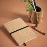 Cork notebook with elastic closure and bookmark A5 dotted pages natural colour ambient view