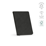 A5 hard-cover notebook in recycled faux leather with two pockets black colour