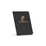 A5 hard-cover notebook in recycled faux leather with two pockets black colour