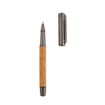 Cork and recycled stainless steel ballpoint pen with smooth blue ink shiny silver colour second view