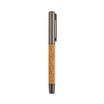 Cork and recycled stainless steel ballpoint pen with smooth blue ink shiny silver colour third view