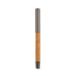 Cork and recycled stainless steel ballpoint pen with smooth blue ink shiny silver colour rear view