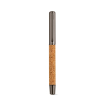 Cork and recycled stainless steel ballpoint pen with smooth blue ink shiny silver colour front view