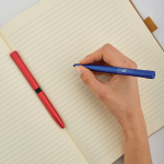 Recycled aluminium pen with magnetic push button and black ink navy-blue colour