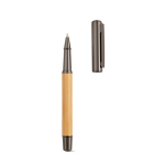 Bamboo and recycled stainless steel pen with blue ink nib shiny silver colour second view