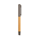 Bamboo and recycled stainless steel pen with blue ink nib shiny silver colour fourth view