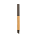 Bamboo and recycled stainless steel pen with blue ink nib shiny silver colour rear view