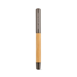 Bamboo and recycled stainless steel pen with blue ink nib shiny silver colour