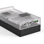 Recycled plastic power bank with LED display 20,000 mAh black colour detail view