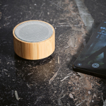 Bluetooth 4.1 speaker made from bamboo and recycled ABS natural colour ambient view