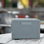 Recycled plastic wireless speaker with 15 m range and 80W silver colour fourth ambient view