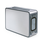Recycled plastic wireless speaker with 15 m range and 80W silver colour front view