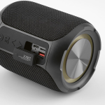 Recycled plastic wireless speaker with IPX6 protection 30W black colour detail view