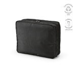 Recycled polyester travel organiser wash bag with hook, 4.5L black colour