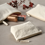 Recycled cotton toiletry bag 320 g/m² with zip closure 2.1 L natural colour ambient view
