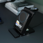3-in-1 wireless charger with 5,000 mAh MagSafe battery black colour ambient view