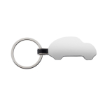 Engraved recycled zinc alloy keyring in car shape silver colour