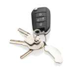 Engraved recycled zinc alloy keyring in car shape silver colour