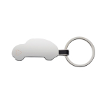 Engraved recycled zinc alloy keyring in car shape silver colour