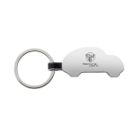 Engraved recycled zinc alloy keyring in car shape silver colour