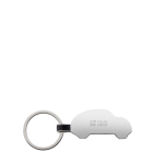 Engraved recycled zinc alloy keyring in car shape silver colour
