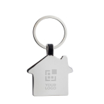 Budget metal house-shaped keyring for events silver colour printing view