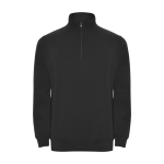 Cotton and polyester sweatshirt with half zipper, 280 g/m², Roly black colour