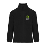 Men’s high-neck polyester fleece jacket, 300 g/m², Roly black colour screen printing view