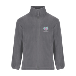 Men’s high-neck polyester fleece jacket, 300 g/m², Roly taupe grey colour screen printing view