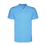 Children’s pique-knit technical polyester polo shirt, 150 g/m², Roly turquoise colour