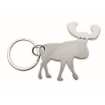 Recycled aluminium keyring and bottle opener in reindeer shape matt silver colour second view