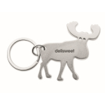 Recycled aluminium keyring and bottle opener in reindeer shape matt silver colour second main view