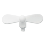 Portable phone fan with USB-C port connection white colour rear view