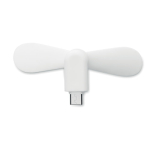Portable phone fan with USB-C port connection white colour side view
