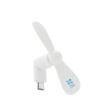 Portable phone fan with USB-C port connection white colour view with print area
