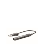 USB hub made from recycled plastic, ideal for events black colour view with print area