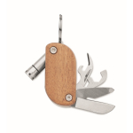 Acacia wood keyring with 7 tools and LED light wood colour
