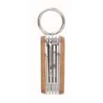 Acacia wood keyring with 7 tools and LED light wood colour fifth view