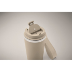 Stainless steel thermal cup with carry strap, 350ml beige colour second photographic view