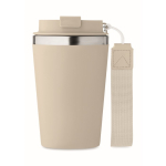 Stainless steel thermal cup with carry strap, 350ml beige colour fourth view
