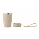 Stainless steel thermal cup with carry strap, 350ml beige colour sixth view