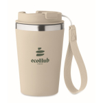 Stainless steel thermal cup with carry strap, 350ml beige colour main view